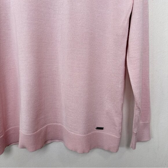 Calvin Klein Womens Medium Button Shoulder Pink Mock Neck Sweater - Picture 7 of 15
